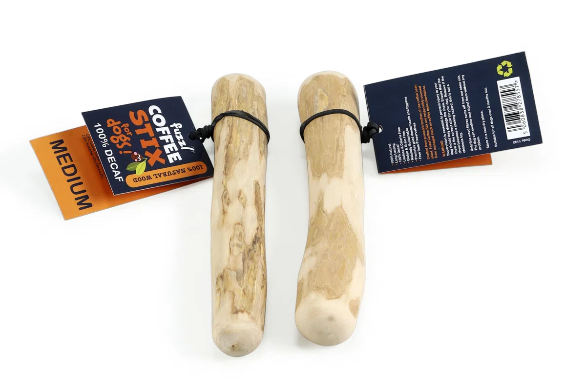 Fuzzl Coffee Stix - Juguetes masticables para Perros de Madera de café, Juguetes Naturales, Huesos Resistentes, Pack de 2 Unidades