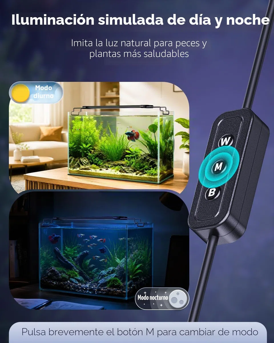 Pawfly Luz de acuario para tanques de 75 a 90 cm, 21 W lámpara para pecera, espectro completo, lámpara LED extensible con temporizador, modos día/noche y brillo ajustable para agua dulce
