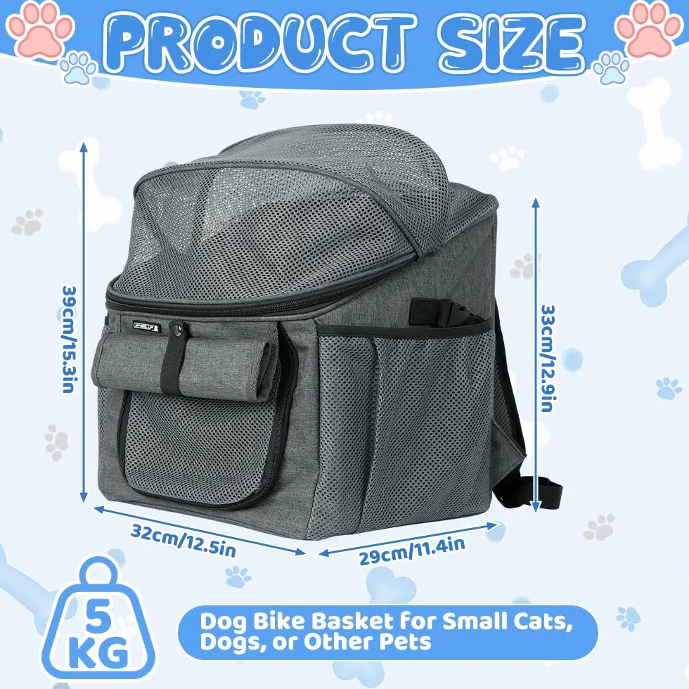 Cesta Bicicleta Delantera para Perro, NAVESO 2 en 1 Cesta Bici con Adaptador para Manillar, Multiusos Plegable Canasta de Bicicleta de hasta 5 kg para Mascotas Pequeñas y Medianas