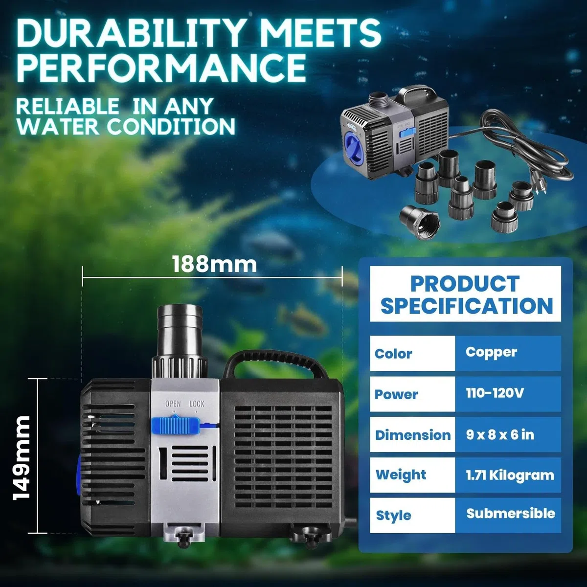 Flexzion Estanque de la bomba sumergible de flujo ajustable Inline acuario Fuente Cascada Koi Fish Fresh Salt Filtro de agua con el conjunto de adaptador de salida 1 1200GPH