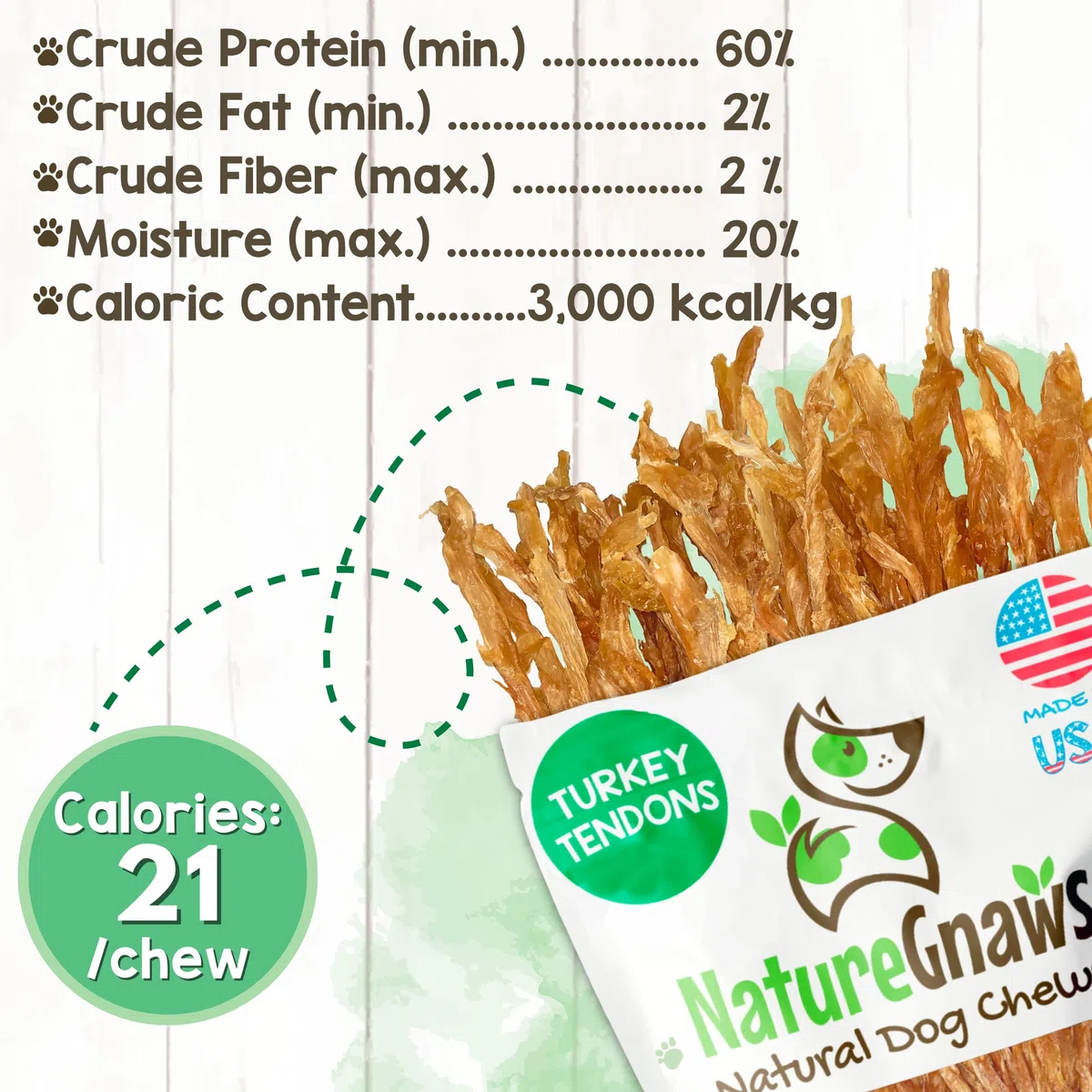 Nature Gnaws Tendones de Pavo para Perros (227 ml) – Delicioso Aperitivo de recompensa sin Cereales para Razas pequeñas, Medianas y Grandes – golosinas Naturales Perros