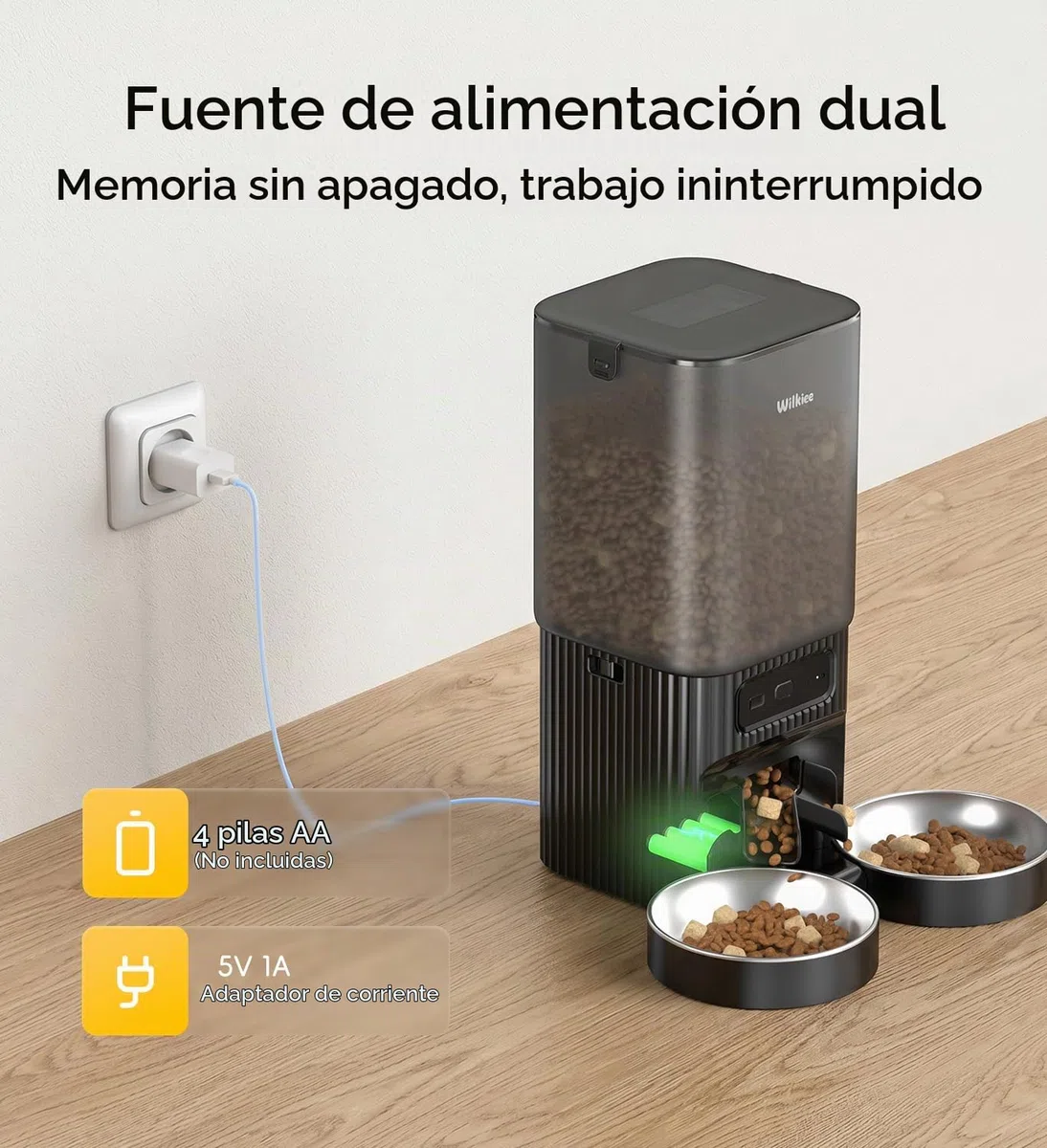 Comedero automático, 2 Cuencos, 7L, App, con Temporizador Wi-Fi 2.4G y 5G