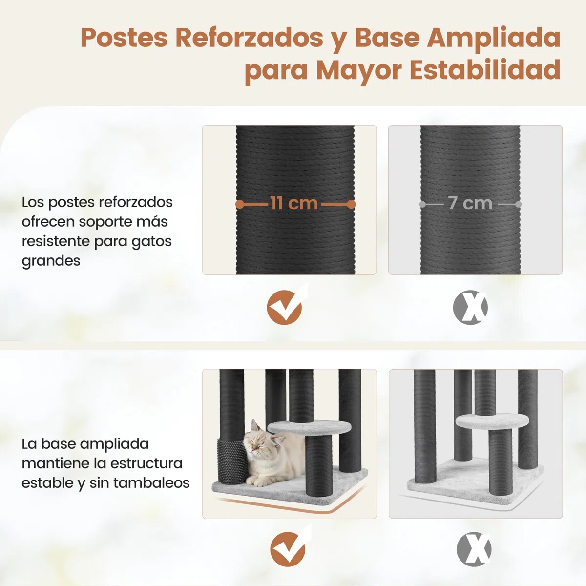 Árbol para Gatos Multinivel Torre Rascadora para Gatos con Postes Rascadores Gruesos 2 Cepillos Rodillos Percas Condominio Cestas Bola Colgante para Gatos Grandes Gris Claro/Negro