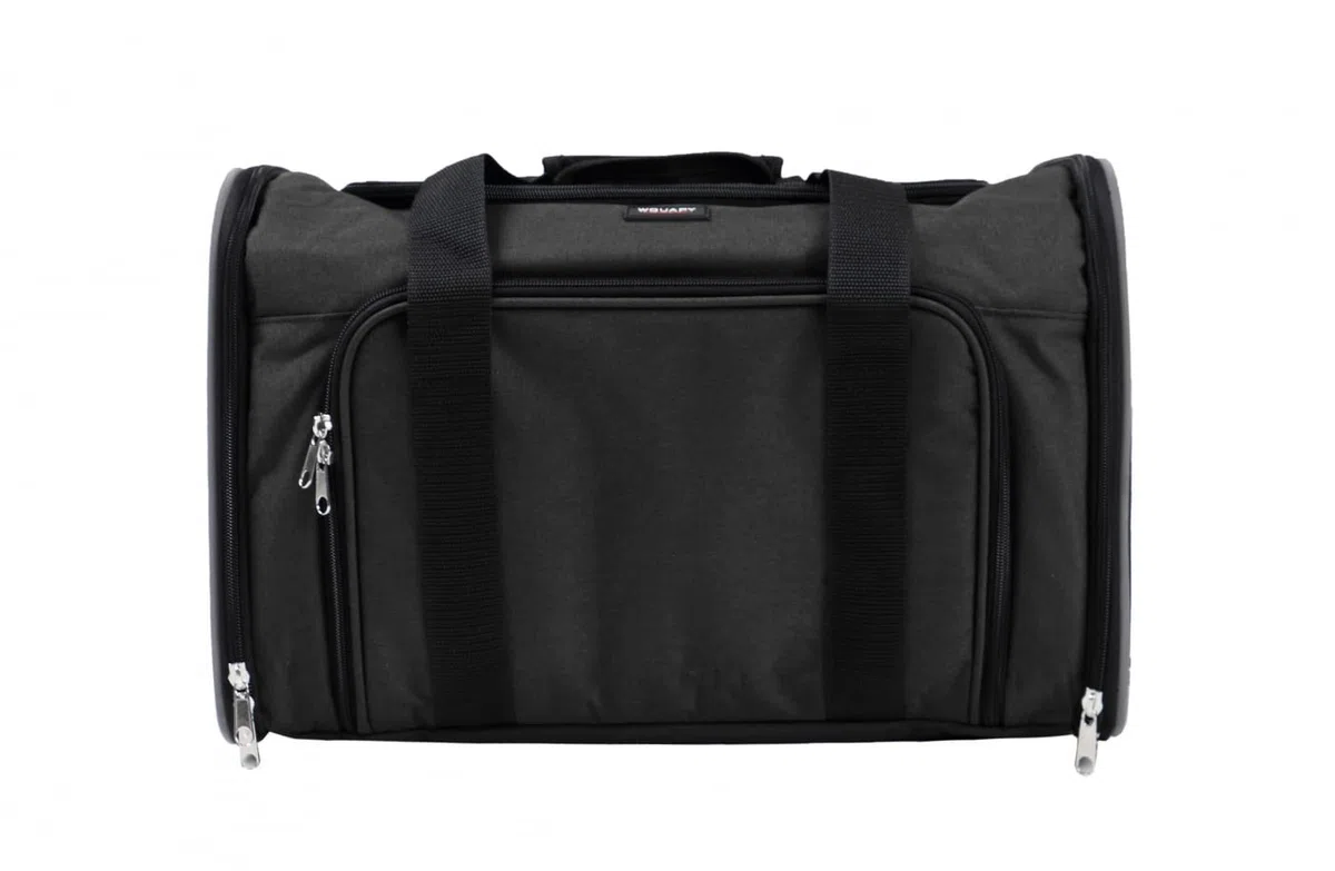 Wouapy Transportín Gatos, Perros para Viajes, Camping, Aventura (45X25cm, Negro). Bolsa de Transporte Transpirable Extendible para Mascotas Pequeñas Transportín Saco Suave Ventilado Cómodo (218628NOI)