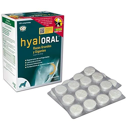 Hyaloral para Perros de Razas Grandes y Gigantes 120 comp | Suplemento Nutricional para el dolor de Caderas, Articulaciones y Cartílagos | Complemento Vitamínico para fortalecer Tendones y Ligamentos