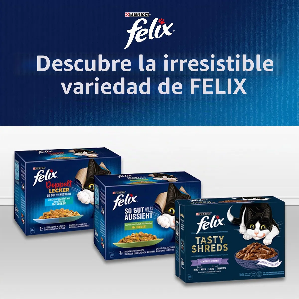 Felix Comida para Gatos Doble Deliciosa húmeda en gelatina, Mezcla de variedades, 4 Unidades (4 x 24 Bolsas de 85 g)