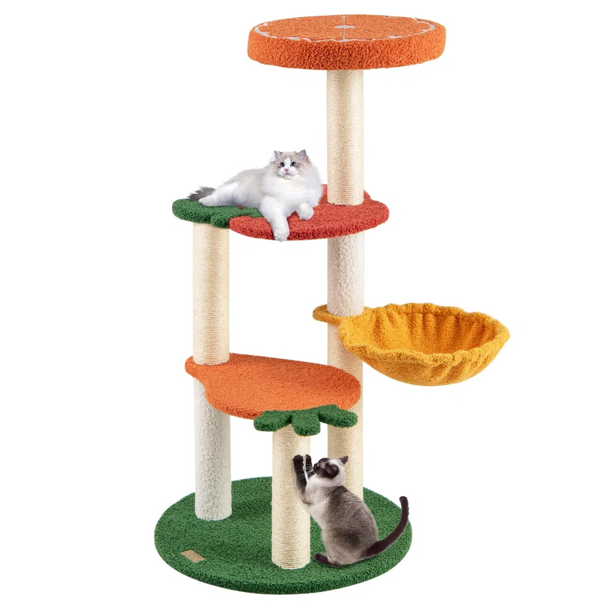 GOPLUS Árbol para Gato de Múltiples Niveles, Centro de Actividad con Plataformas en Forma de Frutas, Percha Acolchada, Postes para Rascar de Sisal, Cesta Giratoria, Mueble Torre Interior para Gatos