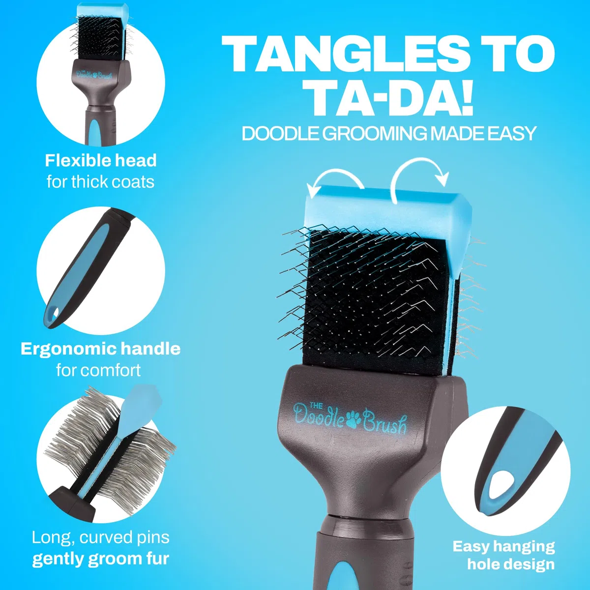 The Doodle Brush Cepillo Para Perros Doodles Con Un Solo Cabezal Goldendoodles, Labradoodle y Bernedoodle, Desenreda Pelo Largo y Rizado Kit De Aseo Para Perros Cepillo Alisador Para Erros | Cepillo de aseo flexible, mango ergonómico, Goldendoodle, Cockap