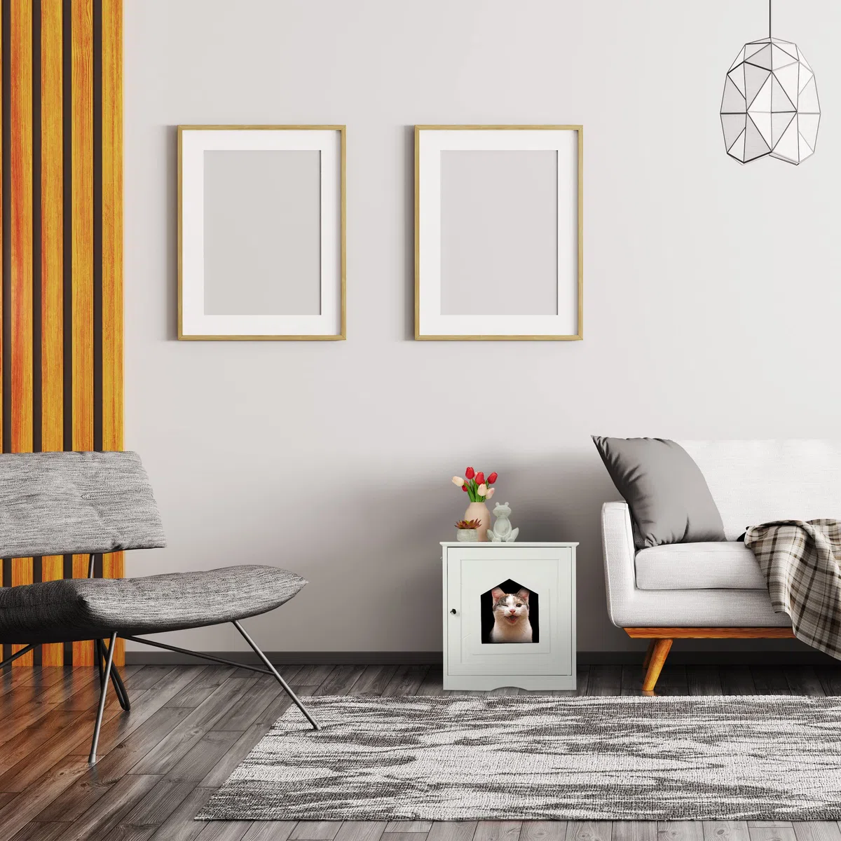 Relaxdays Mueble Arenero Gatos Entrada Grande, Puerta Magnética, Agujeros de Ventilación, 52x48x53cm, Gancho, Blanco