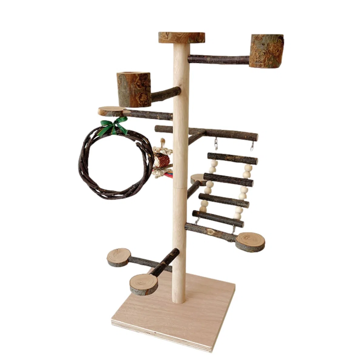Parque de Juego para Aves y Loros Domésticos Gimnasio de Madera Accesorios | para Periquitos y Aves Pequeñas para Hogar, Cotorras, Cacatúas, Canarios y