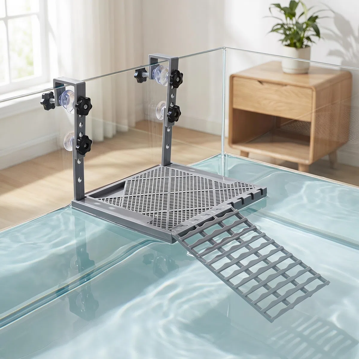 Kisangel Plataforma Flotante para Que Las Tortugas tomen el Sol con rampa para acuarios, Plataforma de plástico para Reptiles con Ganchos para Accesorios de terrarios de Tortugas