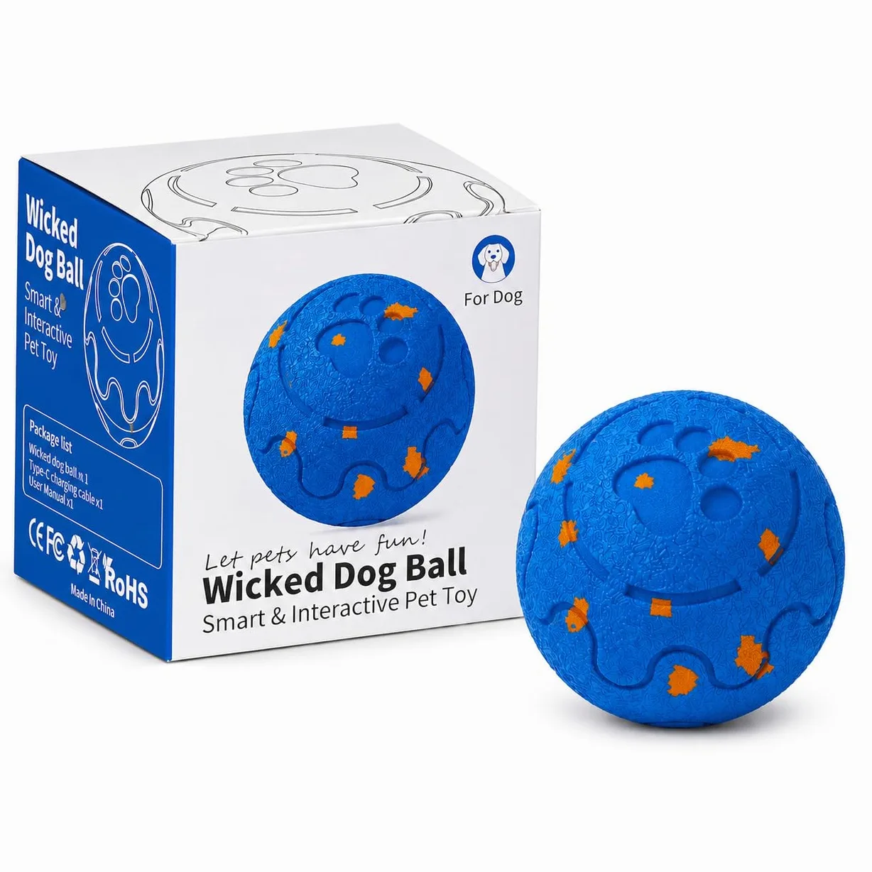 Dog Wicked Ball, juguete interactivo para perros, bola de perro eléctrica con 3 modos, material E-TPU, activación automática por movimiento, recargable USB-C, para perros tamaño M-L, impermeable IP54