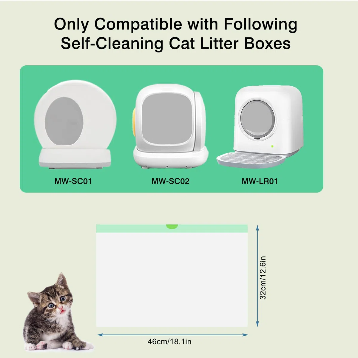 Bolsas de arena para gatos para caja de arena autolimpiable, 100 unidades, forro de cajón de residuos de repuesto con cordón compatible con caja de arena automática para gatos, 18 x 12.6