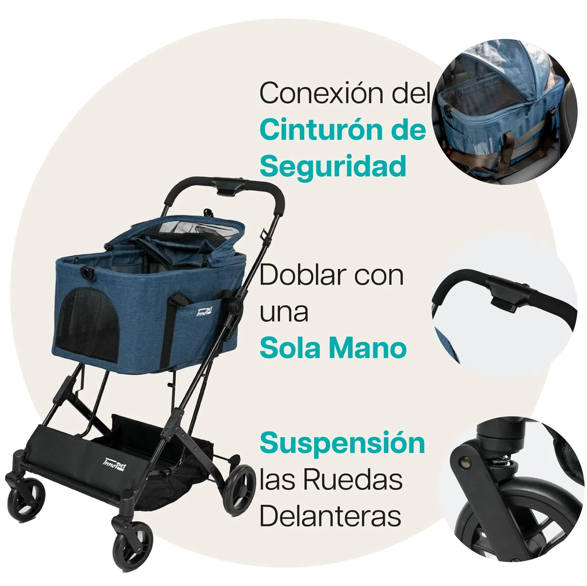 Innopet 2 en 1 carrito compacto - Cochecito plegable con transportín desmontable y asiento de coche, para perros y gatos hasta 20kg, con cesta y portavasos