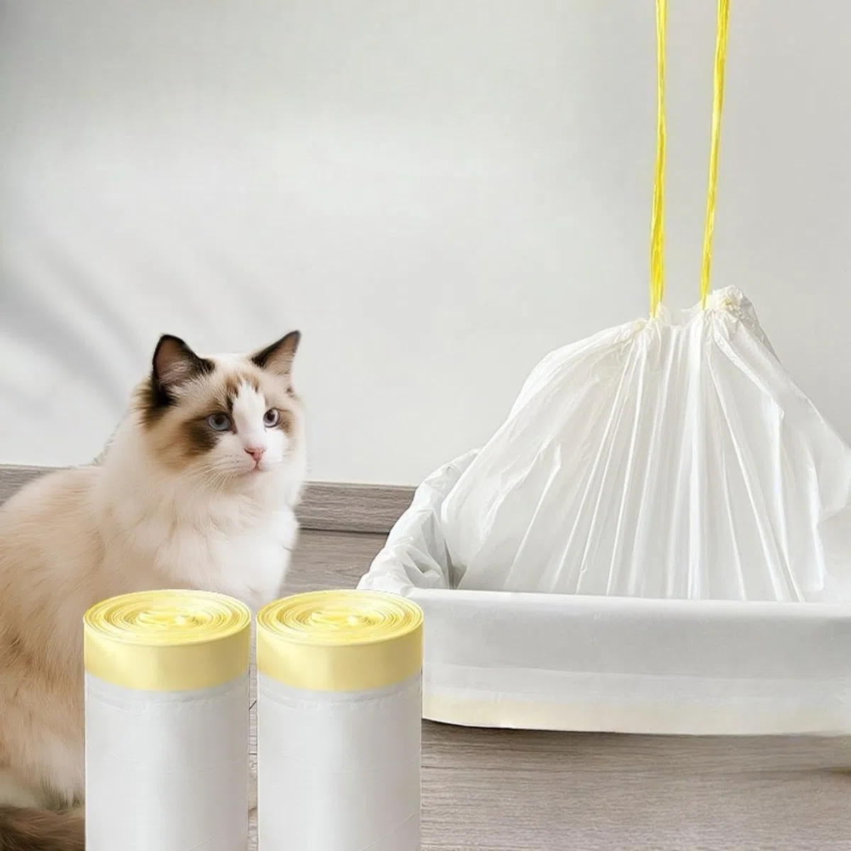 Bolsas de basura resistentes para gatos, cierre de cordón, gruesas a prueba de fugas, para bandeja de arena para gatos, bolsas de eliminación de residuos de mascotas fáciles de limpiar, rollos de 60