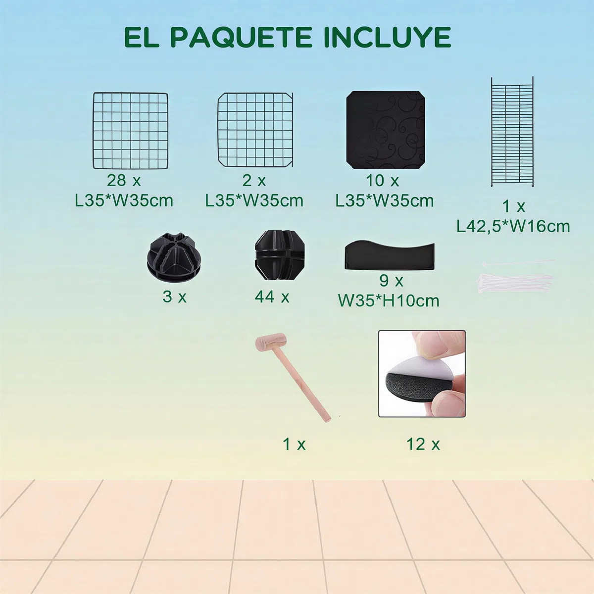 PawHut Jaula para Animales Pequeños 40 Paneles DIY 105x70x116 cm Negro | Parque para Mascotas, Valla Metálica, para Conejos Cobayas Gatito