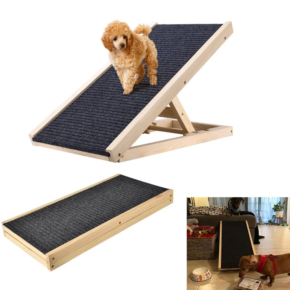 Efan Rampa de madera maciza de 70 x 35 cm para mascotas, escalera portátil de altura ajustable, superficie antideslizante, para coche, furgoneta, 2 unidades separadas