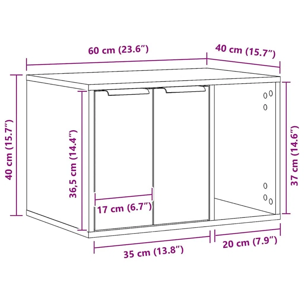 vidaXL Mueble arenero para Gatos Madera Roble Sonoma 60x40x40 cm, Mueble de arenero para Gatos, Muebles para Caja de Arena, Armario para arenero para Gatos