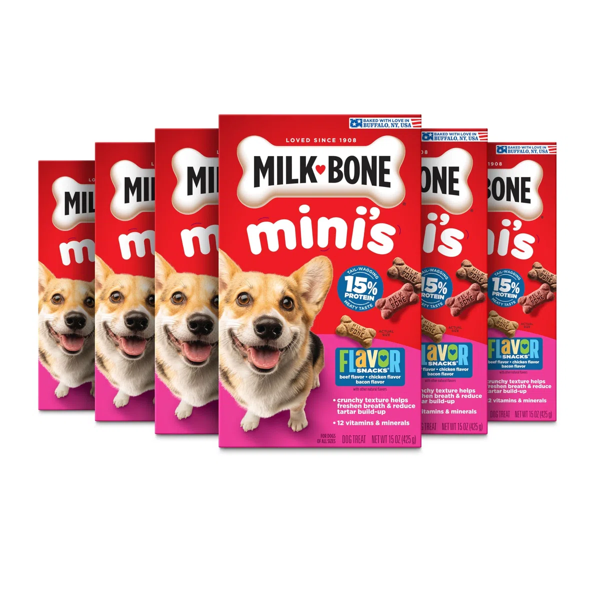 Milk-Bone Mini's Flavor Snacks Dog Treats, 15 Ounce (Pack of 6)