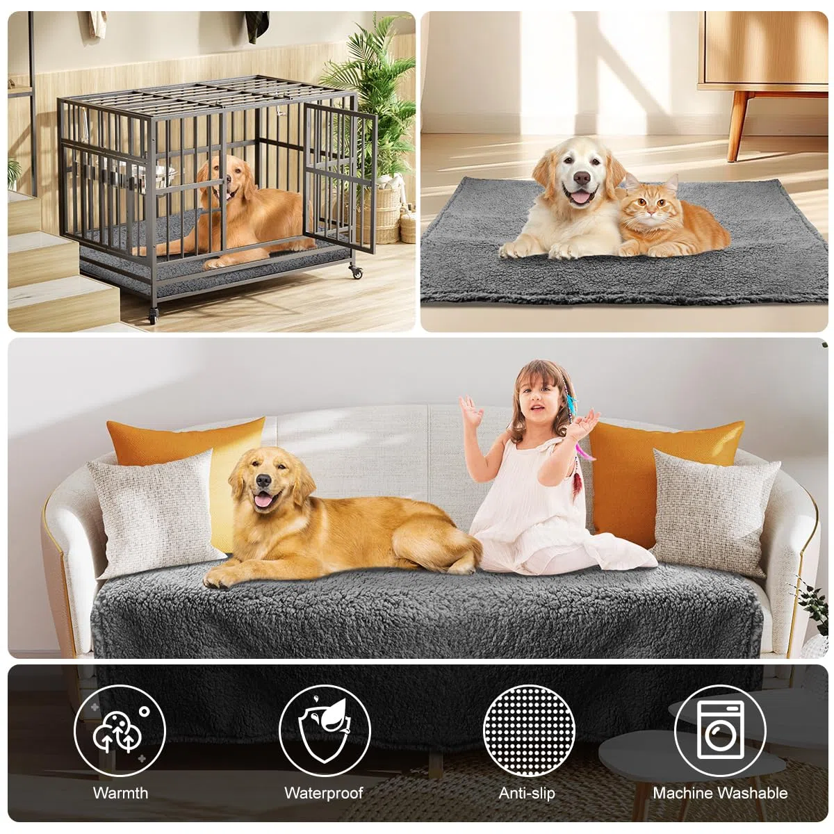 Onarway Manta impermeable para perros: manta lavable para mascotas, funda de sofá para perros y gatos, manta antideslizante de forro polar sherpa para cachorros, para cama, muebles, silla de coche,
