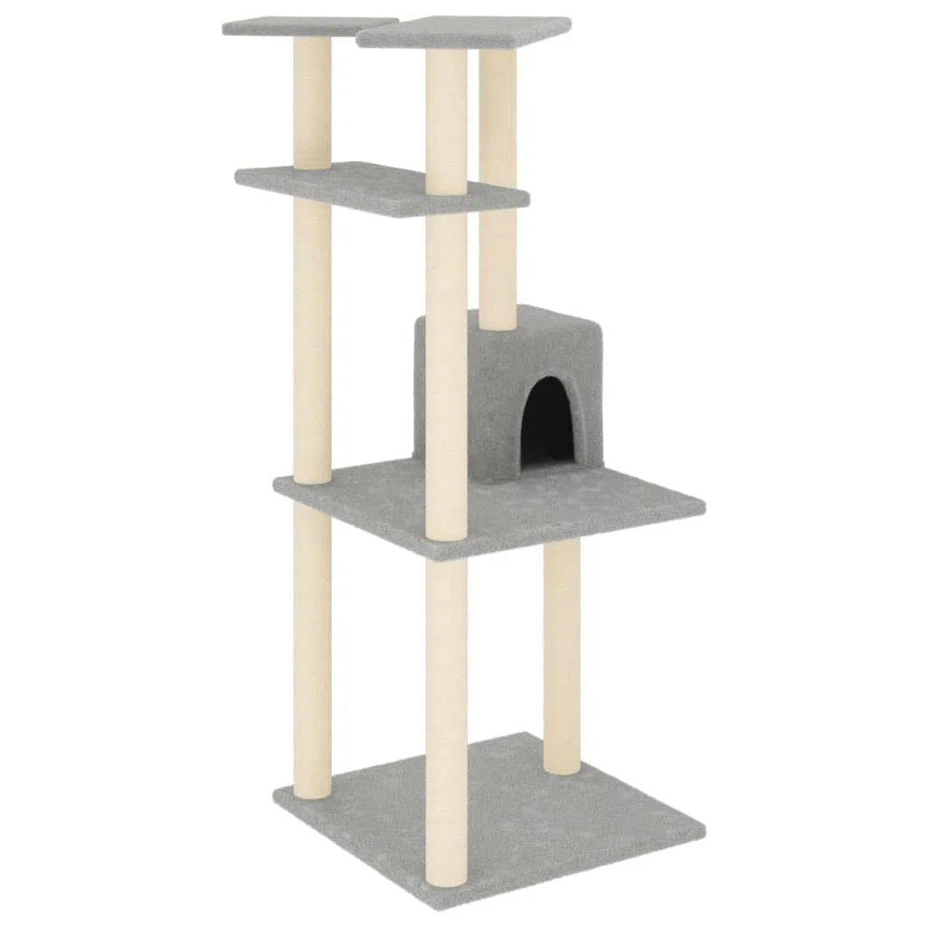 Rascador para Gatos con Postes de sisal Gris Claro 123 cm, ShGaxin Rascador Gato, Arbol Rascador para Gatos, Gatos Accesorios, Torre Gatos, Arranhador para Gatos, Casa para Gatos