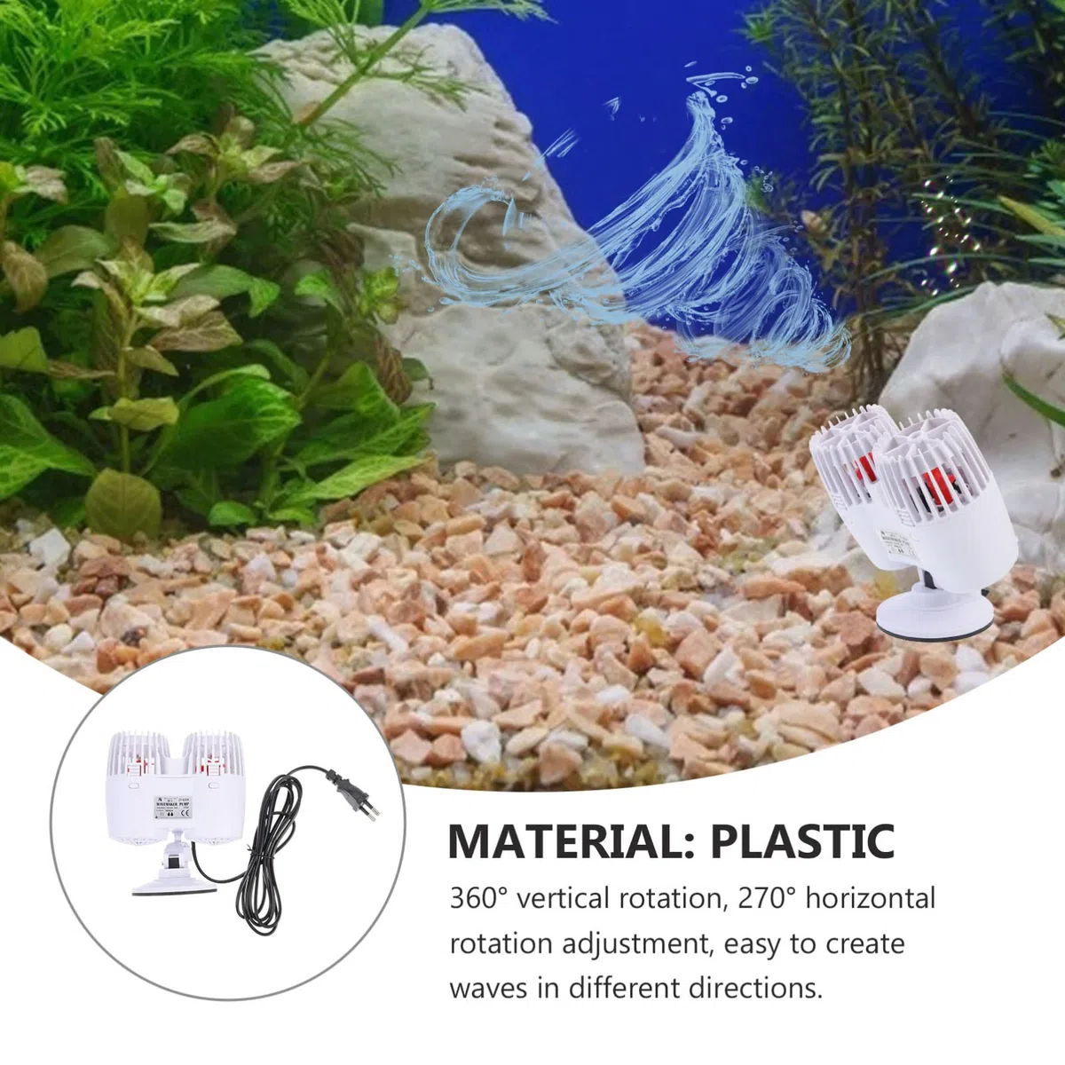 FRCOLOR De Circulación Para Acuario Generador De Olas Silencioso Diseño De Ventosa Ángulo Mejora La Calidad Del Agua Entorno Peces