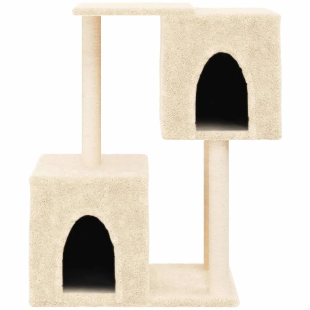 Árbol rascador con columnas de sisal y 2 cuevas, color crema, 86 cm