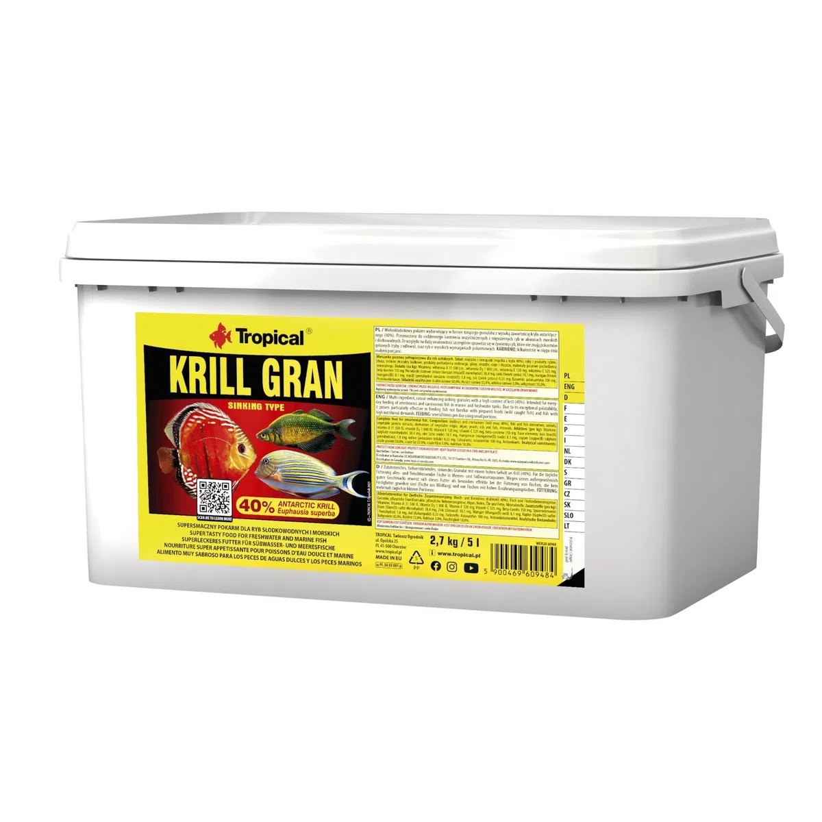 Tropical Krill Gran 5L / 2,7kg - Un alimento Muy Sabroso para los Peces de Aguas Dulces y los Peces Marinos