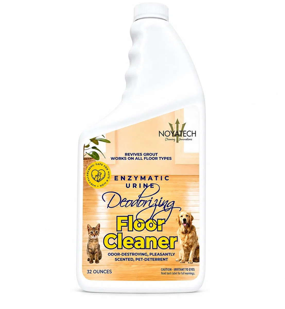 NOYATECH Limpiador de pisos para mascotas para trapear, enzimas orina y eliminador de olores, seguro para madera dura, azulejos, laminado y lechada, concentrado para orina de perro y gato, 32 onzas