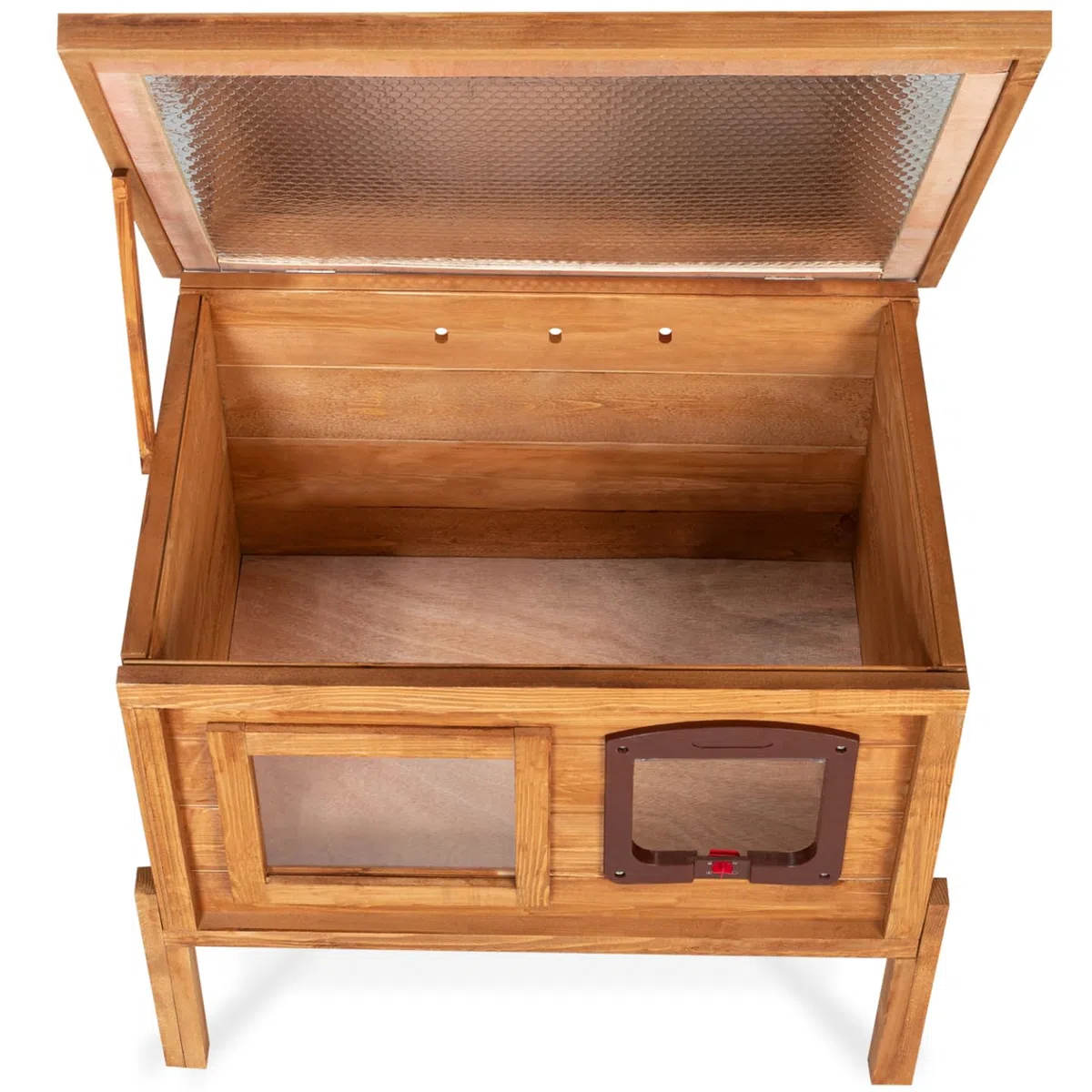 IDMarket - Caseta para gatos de madera autocalentable con puerta y ventana