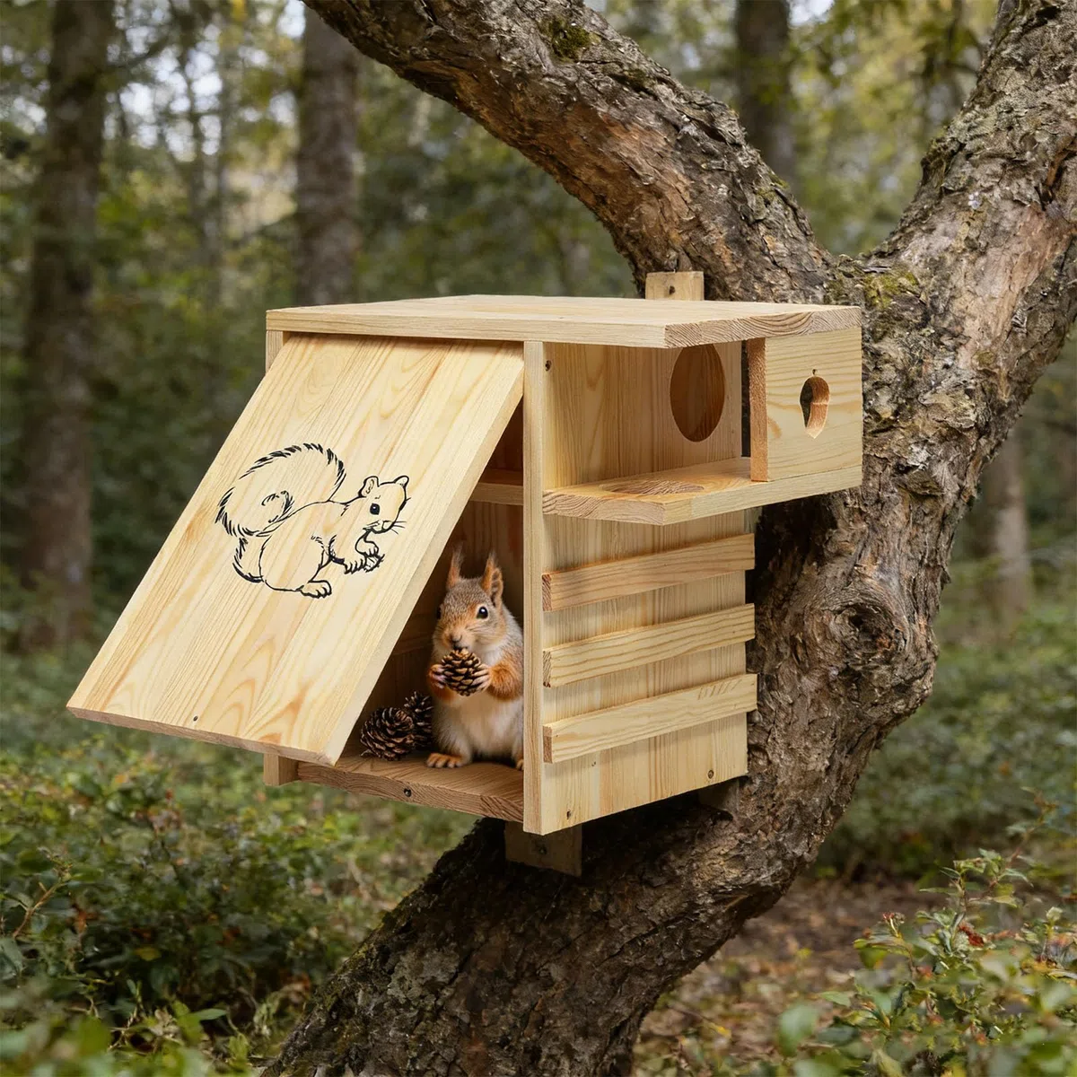 Excelente caja nido de animales hecha de madera con amplio espacio interior, 42 x 42 cm, espaciosa casa pequeña