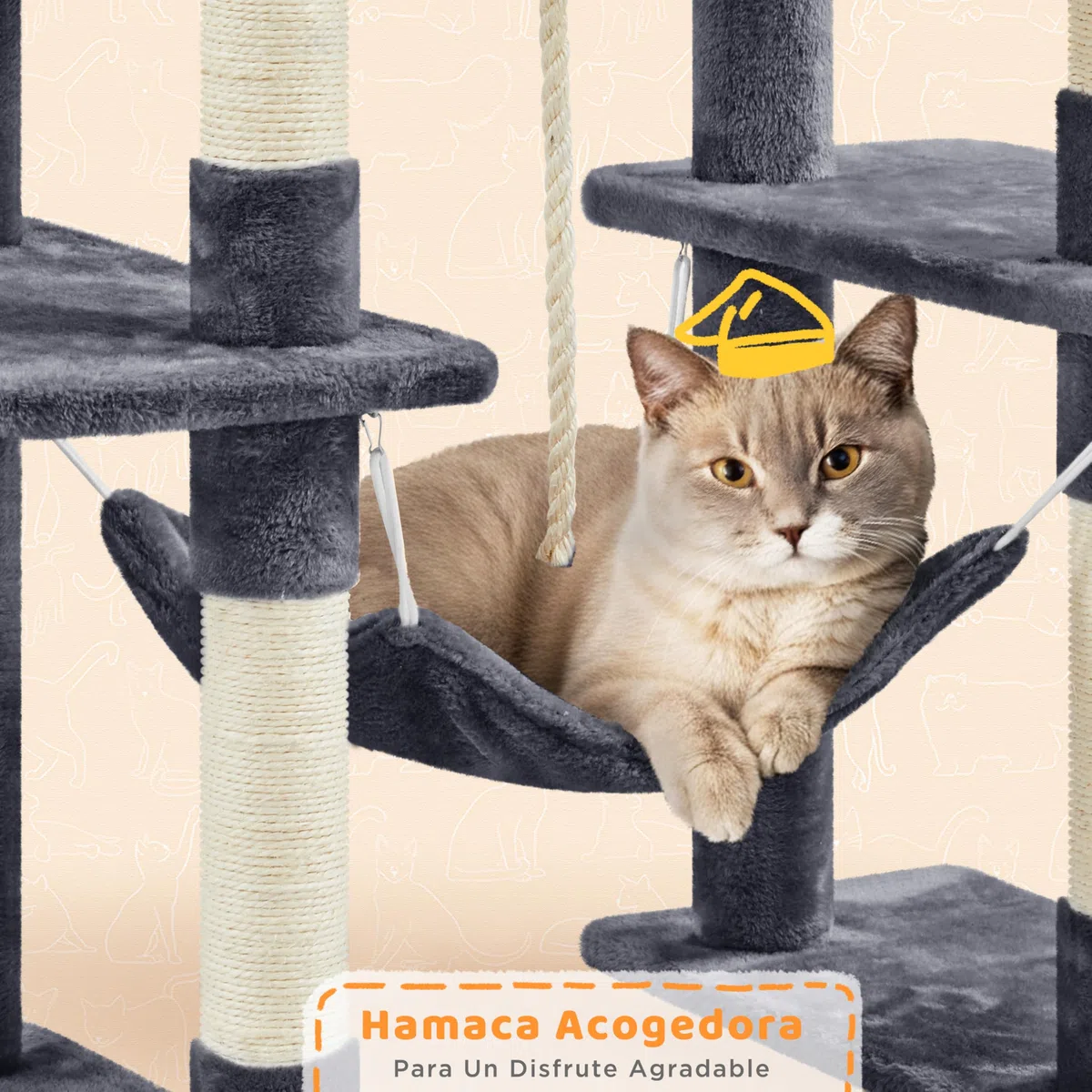 Yaheetech Rascador para Gatos 209 cm Torre Escalado Grande Gris Oscuro | Para Gatos grandes, Hamaca, Rampa sisal,Estabilidad, Fácil montaje, Duradero, Perca ancha, Cesta blanda, multifuncional