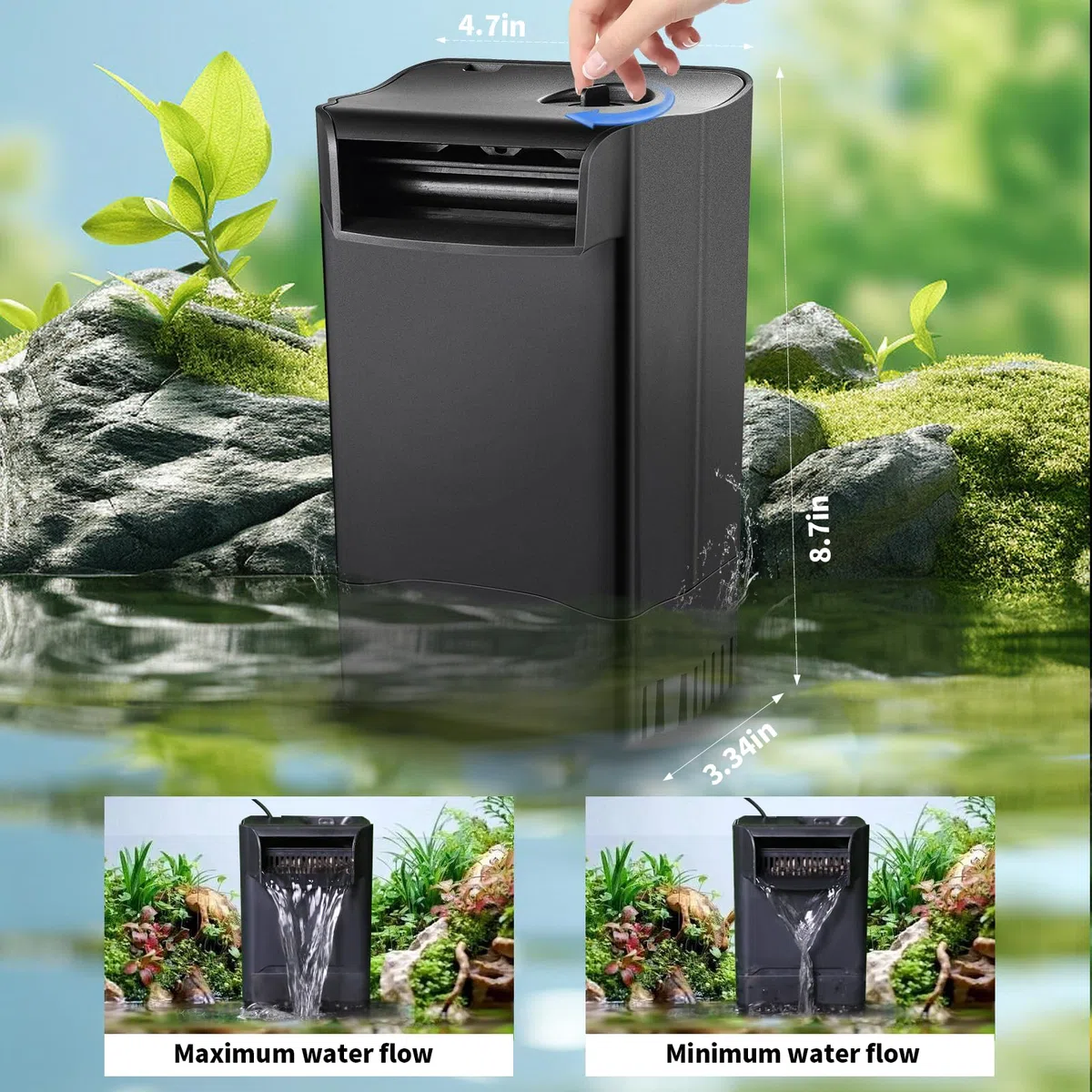 Filtro de Tanque de Tortuga Mejorado, filtros internos Ajustables para Acuario, Filtro silencioso de Cascada de Reptiles, biofiltración, bajo Nivel de Agua para Reptiles, camarones, Ranas