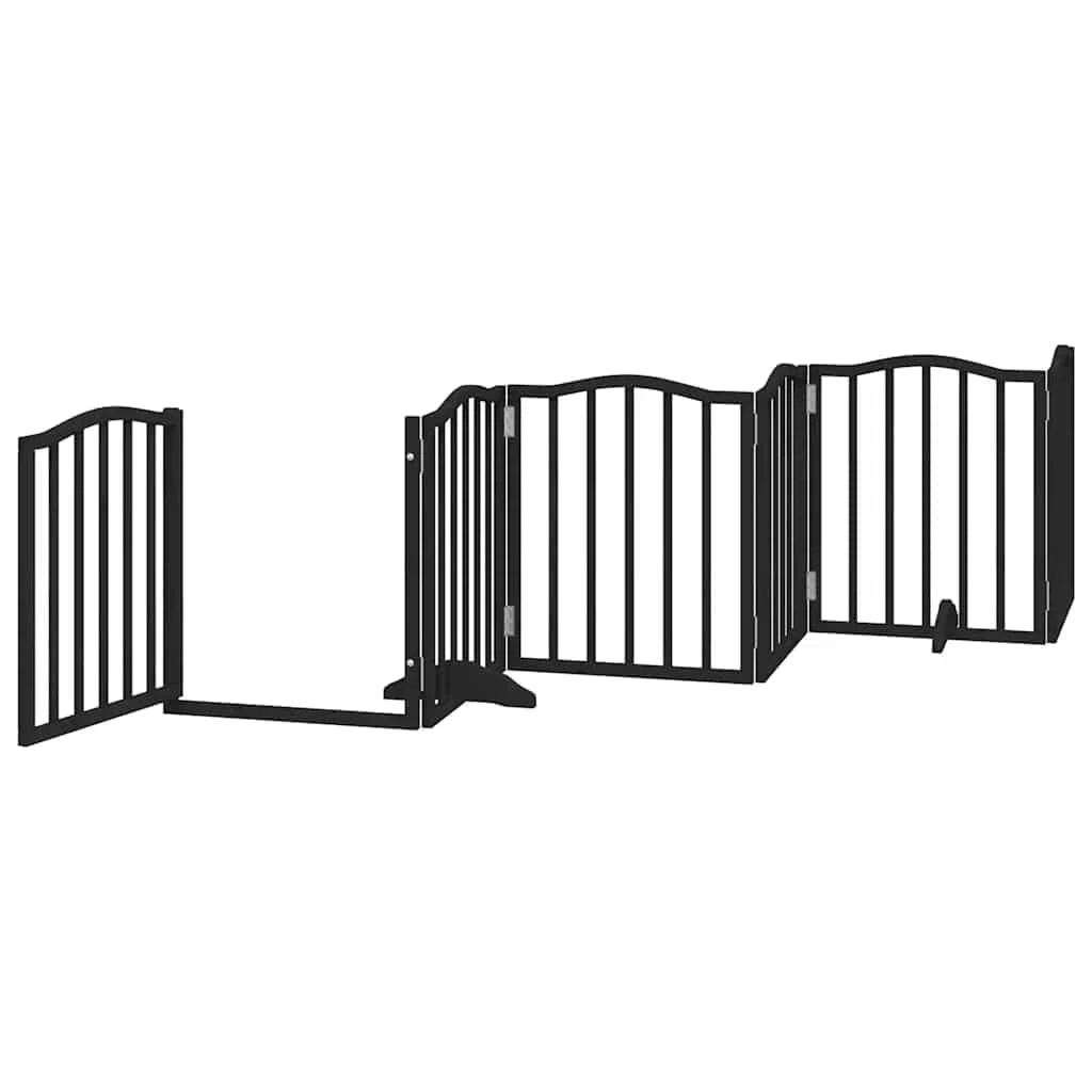 12-TLG. Puerta plegable para perros de madera de álamo, color negro, 600 cm, con puerta, independiente, para jardín, terraza, patio, exterior, protección segura para cachorros y perros en el