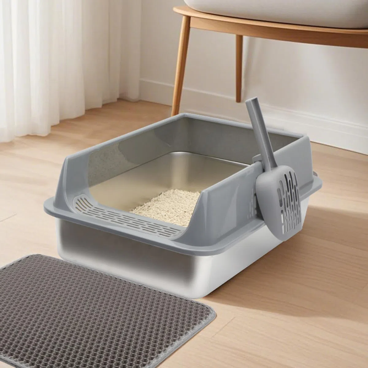 de para Gatos Bandeja con para Mascotas Antisalpicaduras | Bandeja para Gatos Antisalpicaduras Semicerrada con Recogedor para Dormitorio, Apartamento, Salón