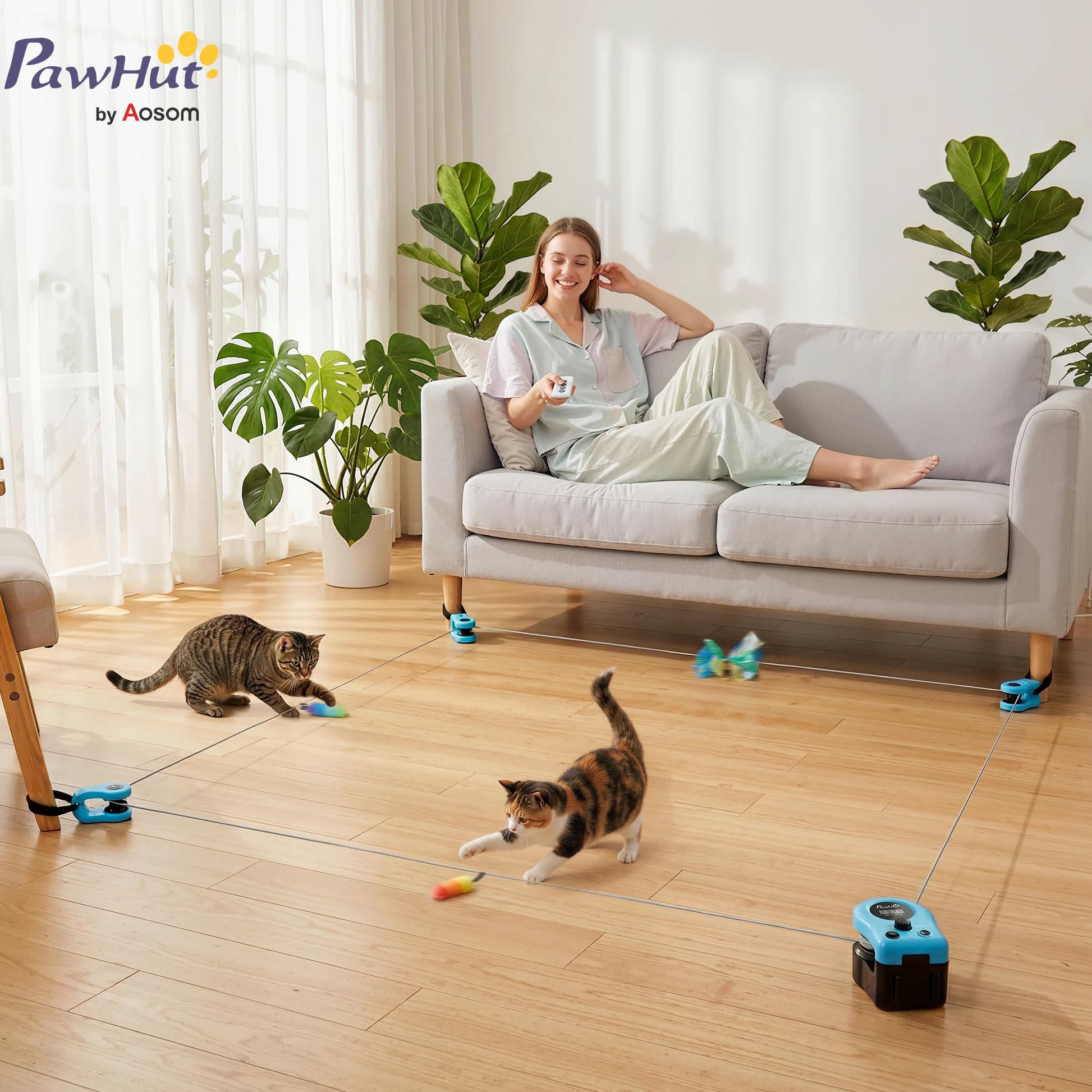 PawHut Juguete interactivo para gatos automático/teledirigido, cinta de correr para gatos autoempleo, juguete de caza de gatos simulado eléctrico con velocidad ajustable senderos ajustables