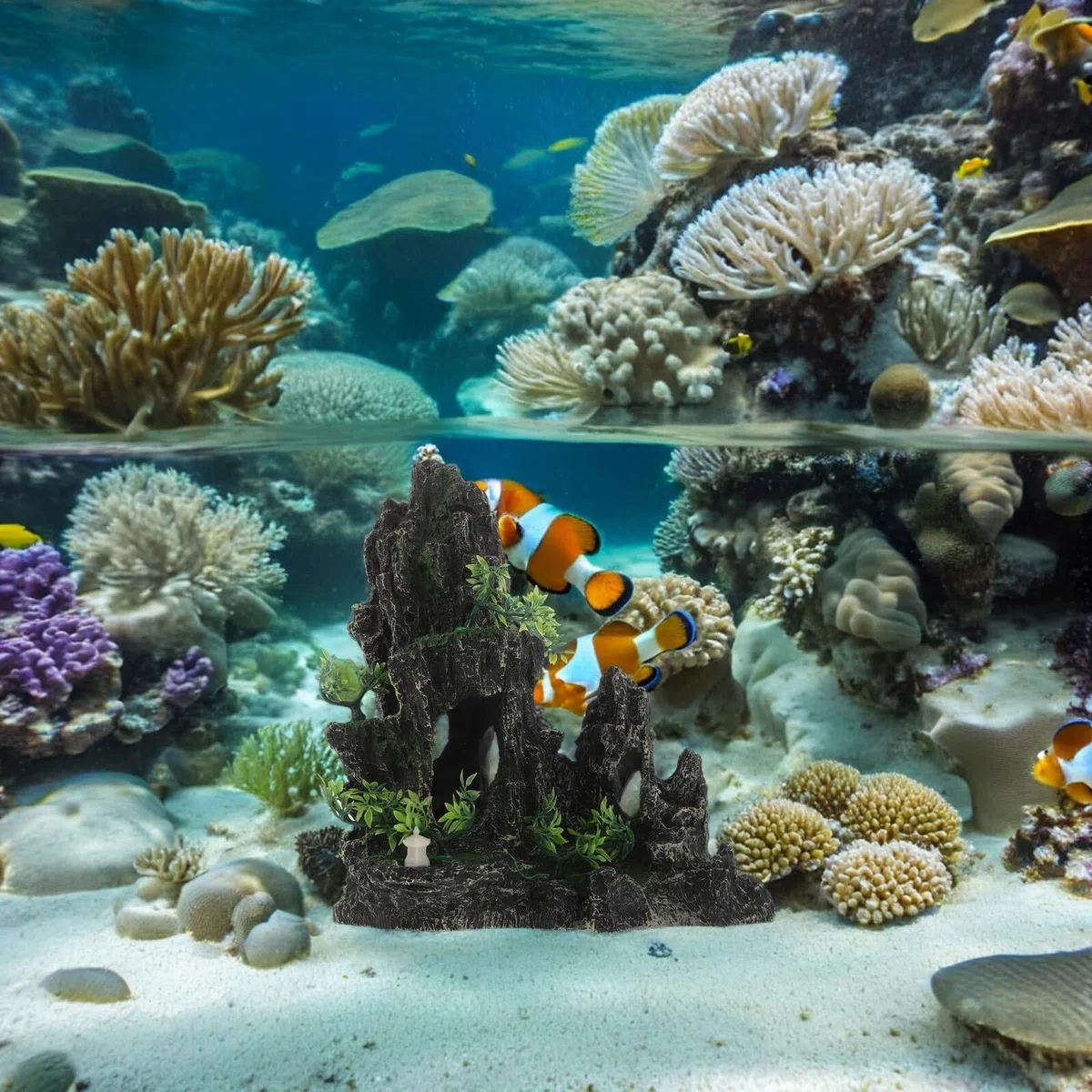 DOITOOL Decoración para Peceras de Resina Cueva de Piedra Simulada para Acuario Escondite para Gambas y Peces Betta Decoración Natural para Paisaje Subacuático 1 Pieza