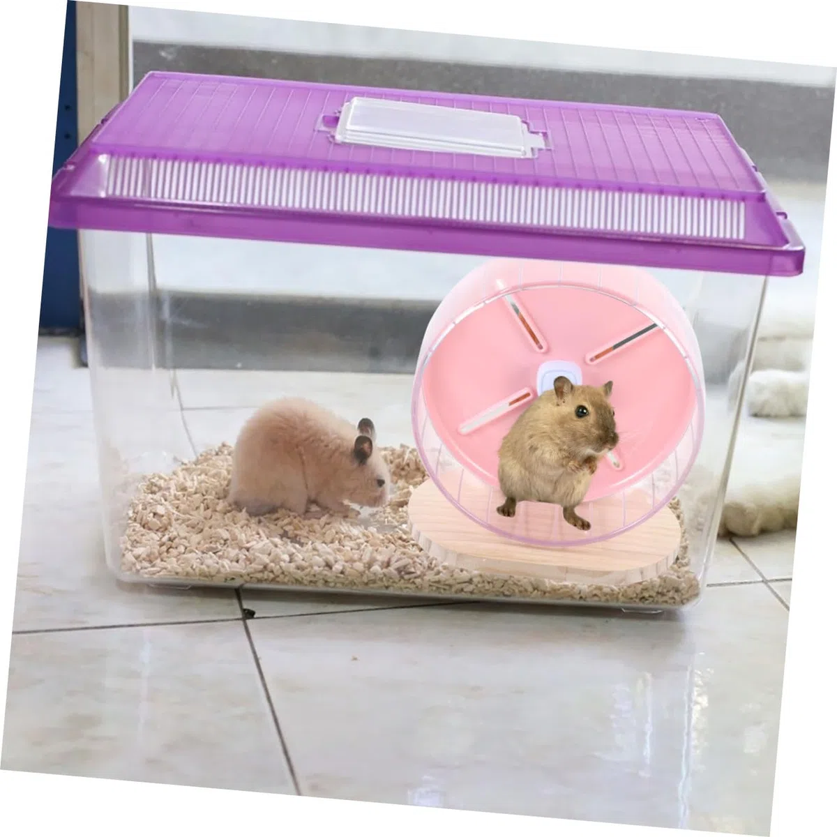 Rueda Silenciosa para Jaula de Hámster y Erizo con Soporte de Madera Juguete de Ejercicio para Pequeños Roedores como Chinchillas y Ratones