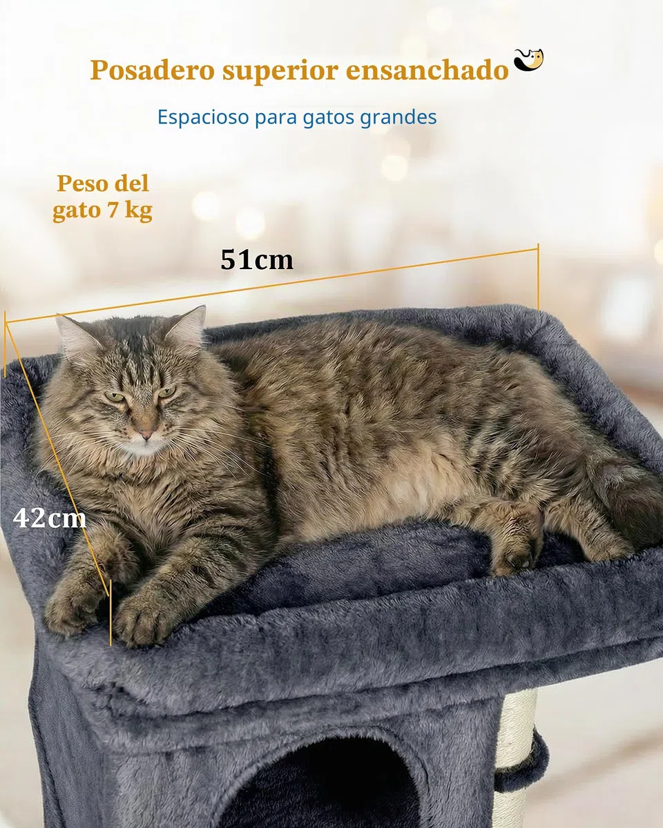 Aechonow Árbol para Gato Adulto Grande, Plataforma Grande, 61cm Escalador Torre, Sisal Poste de Rasguño, 2 Perreras de Interior de la Casa para Gatito Pequeño y Mediano, Gris Oscuro