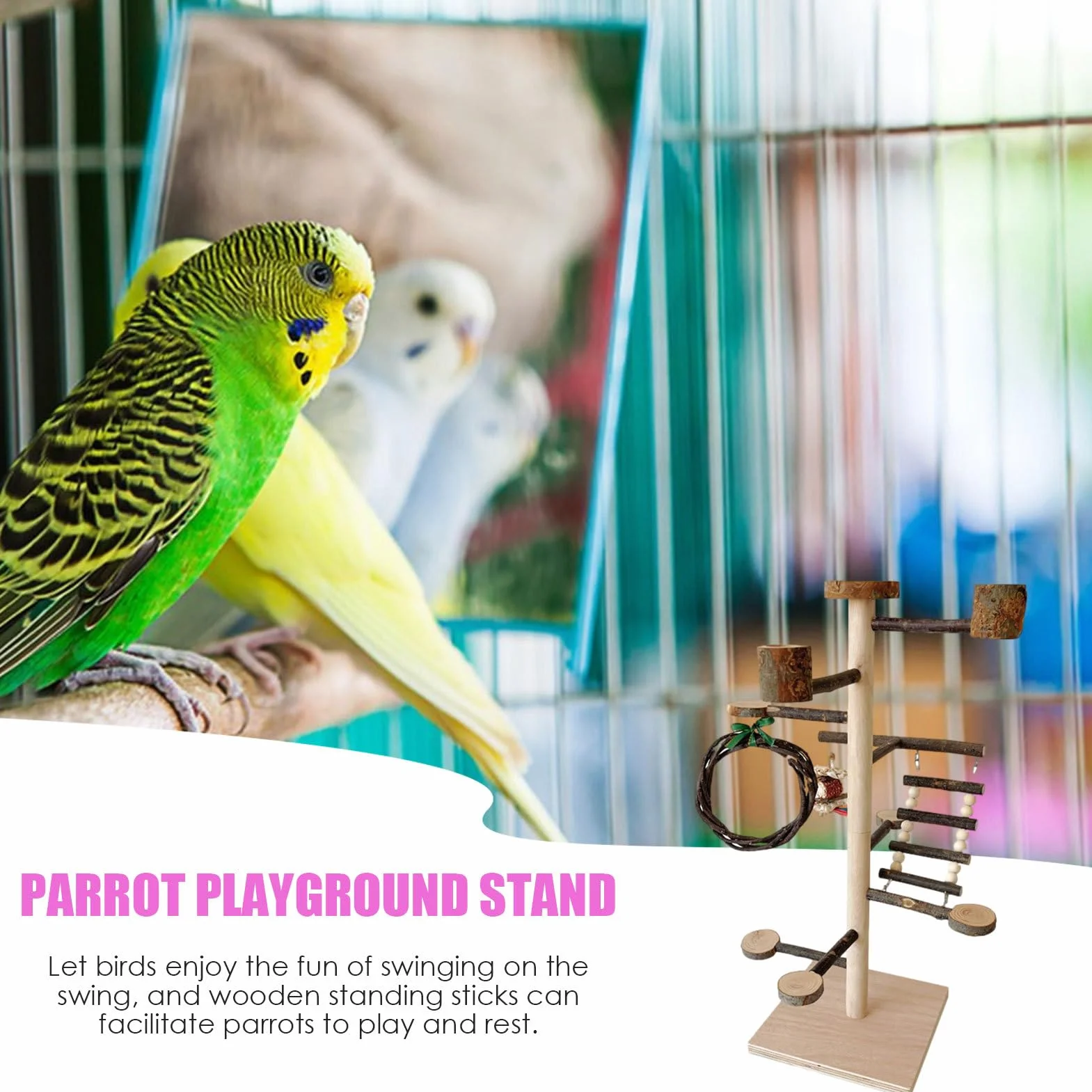 Parque de Juegos para Periquitos Juguetes para Jaulas de Aves | Estación de Juegos para Cotorras con Posaderos para Hogar, Cotorras, Cacatúas, Canarios y