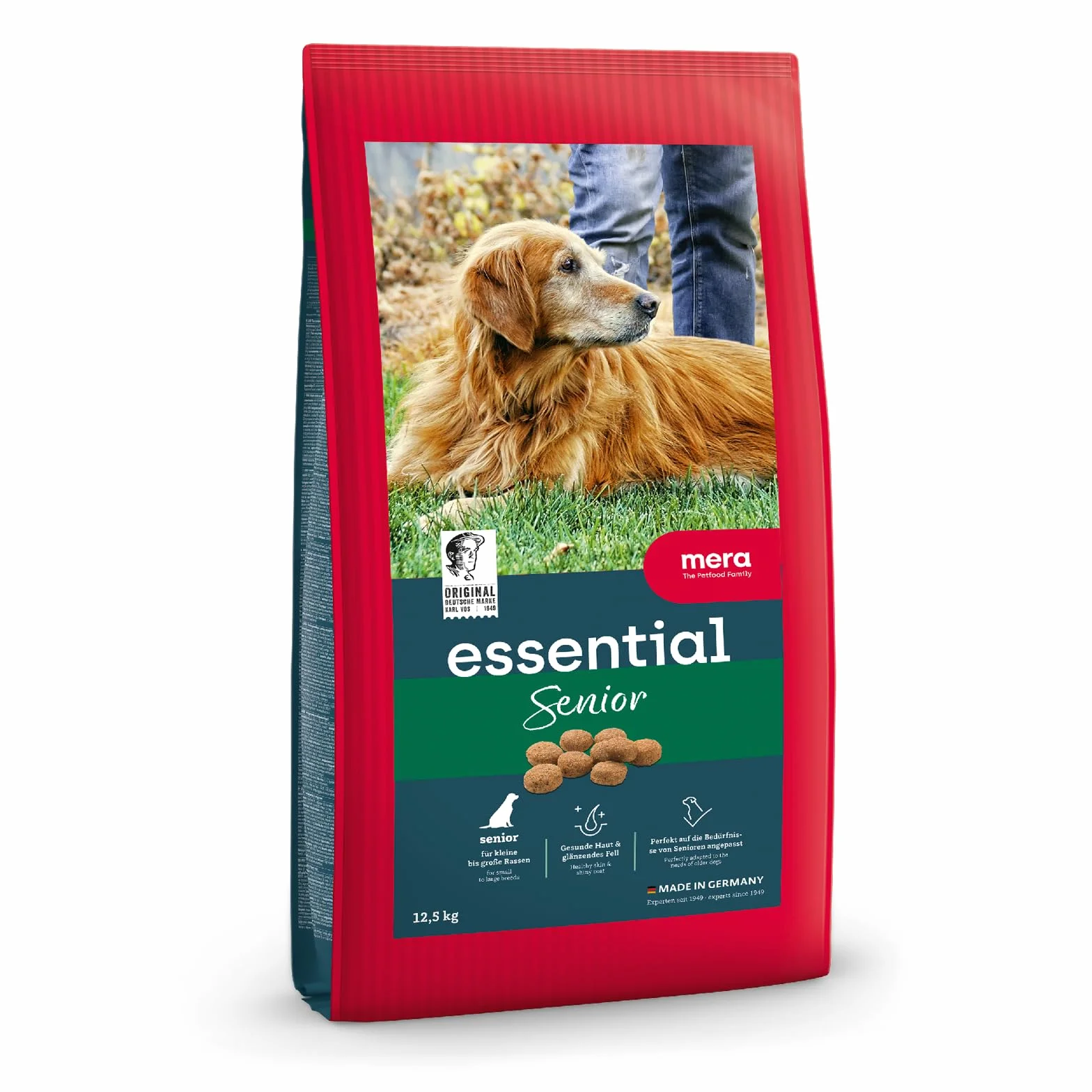 MERA Essential Senior Comida Seca para Perros Mayores de Todas Las Razas y tamaños, Omega-3 y Omega-6 para Piel y Pelo Brillante, 12,5 kg