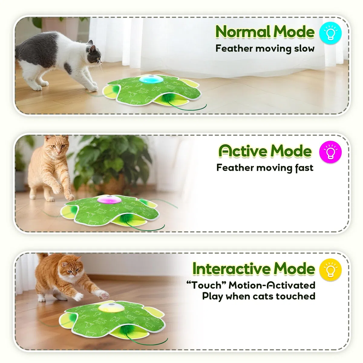 Saolife Juguetes interactivos para gatos recargables, activados por movimiento, plumas móviles, juguetes para gatos de interior