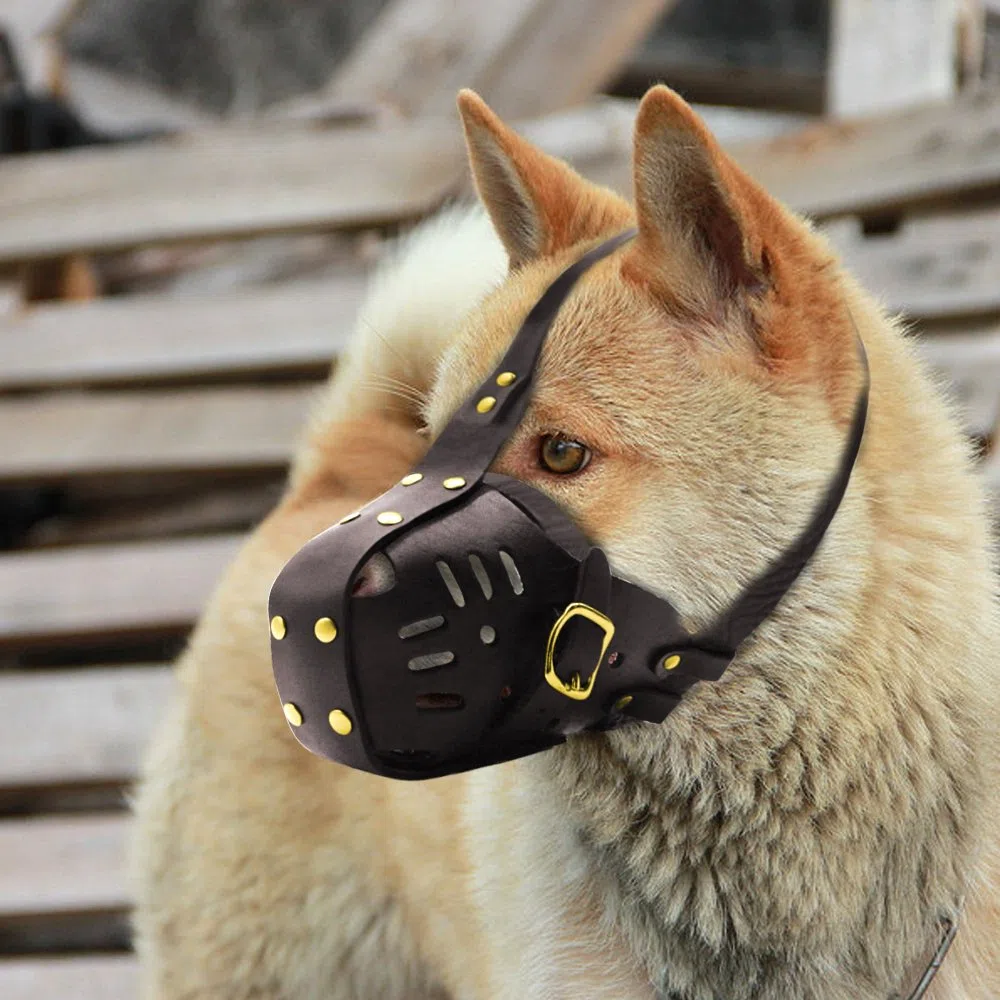Bozal De Cuero Genuino para Perros Bozal Ajustable para Perros Suministros para Entrenamiento para Evitar Morder Masticar Y Ladrar