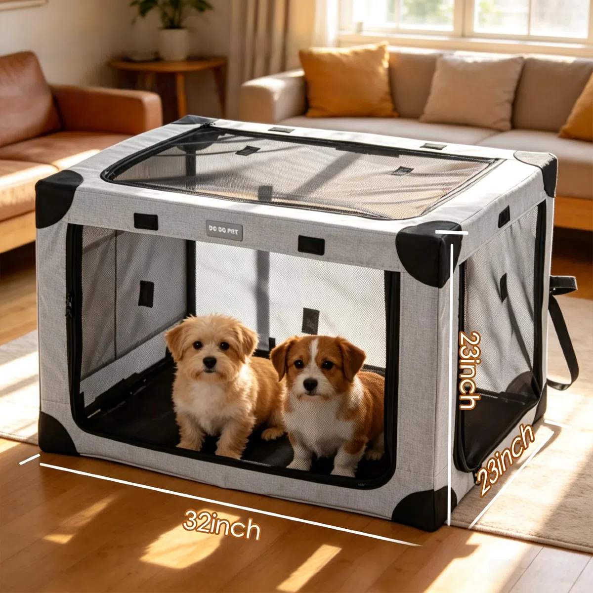 ALLUMK Transportín Plegable Ajustable para Perros medianos tamaño L – Caja para Mascotas con 3 Puertas de Malla Reforzada y Alfombra amortiguadora para el hogar y Viajes en Coche