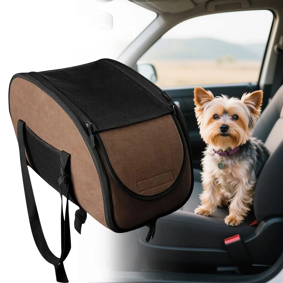Asiento para mascotas, cuidadores de perros - Cama para coche para perros con cinturón de seguridad,accesorios de viaje lavables para cachorros para compartir viajes en taxi, viaje por carretera