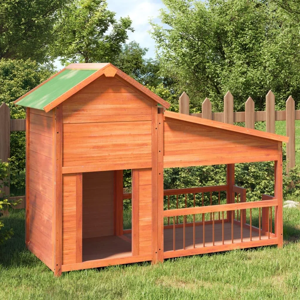 Festnight Caseta para Perros de Madera 143x60,5x109 cm Casa para Mascotas Refugio para Perros con Techo Asfáltico Impermeable Perrera Madera Balcón para Interior Exterior Natural