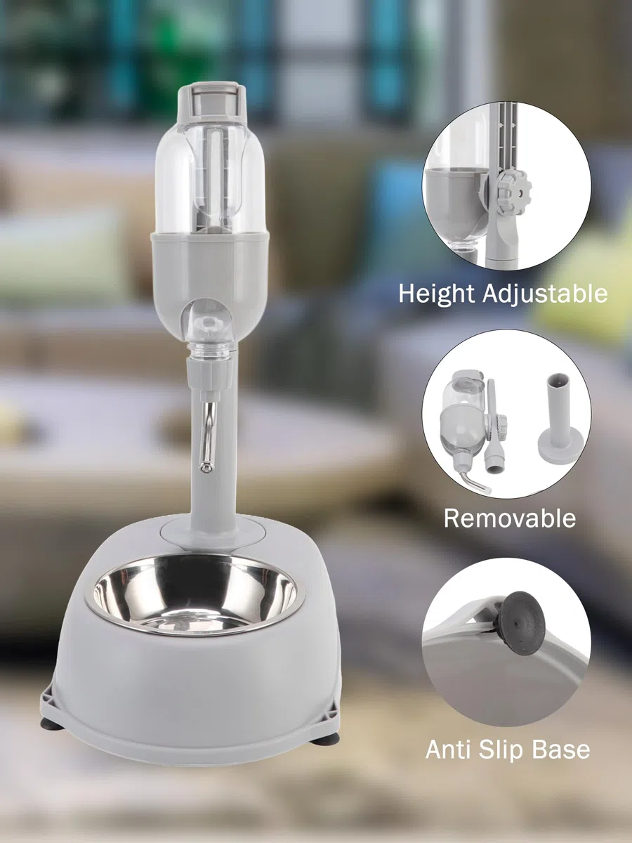 Dispensador de agua para mascotas, cuenco dispensador de agua de pie para mascotas, 2 en 1, 500 ml, altura desmontable multifuncional, poste de agua automático con soporte para perros y gatos