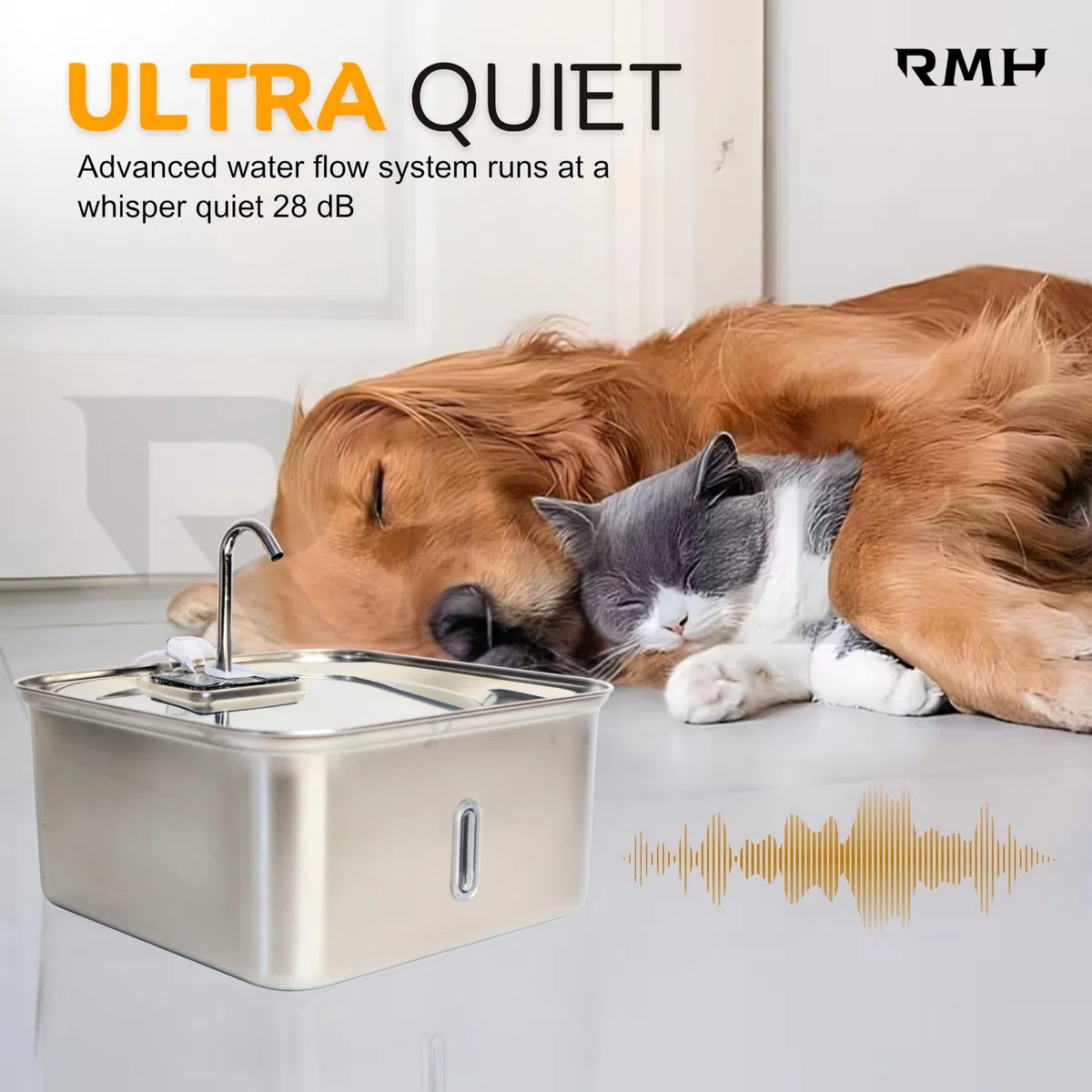 Fuente de agua para mascotas de acero inoxidable de 7 litros, dispensador de agua automático ultrasilencioso para gatos y perros con doble filtro, alfombrilla antideslizante impermeable y gran