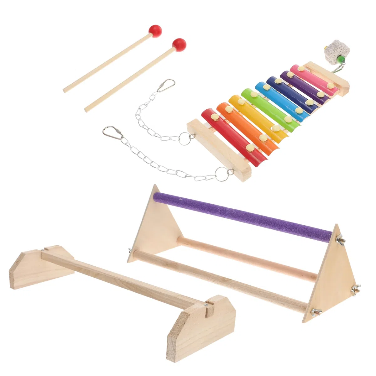 Percha para Pollos Xilófono, Soporte de Madera para Pájaros, 1 Juego
