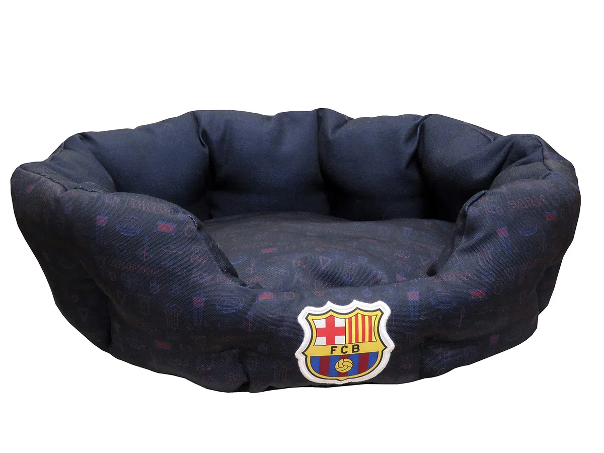 FC BARCELONA - Cama para Mascotas, Perros, Gatos, Conejos, Talla L, 3 Tamaños Disponibles, Forma de Estadio, Cojín Independiente, Producto Oficial (CyP Brands)